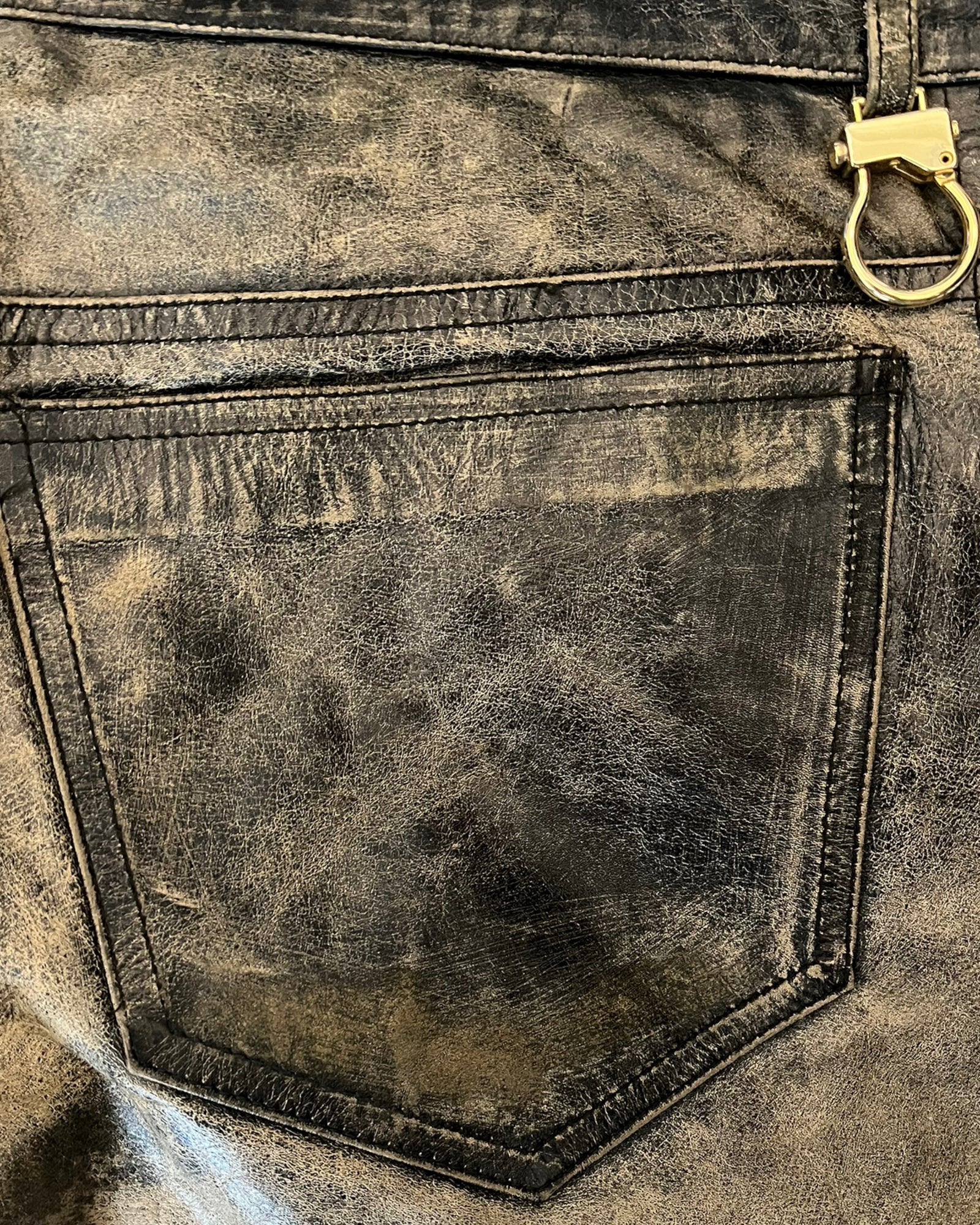 00s Roberto Cavalli Brigand Marble Leather Pants (L) - Image 4