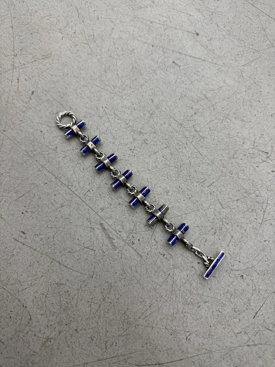 1960s Gucci Silver Blue & Grey Link Bracelet - Image 17