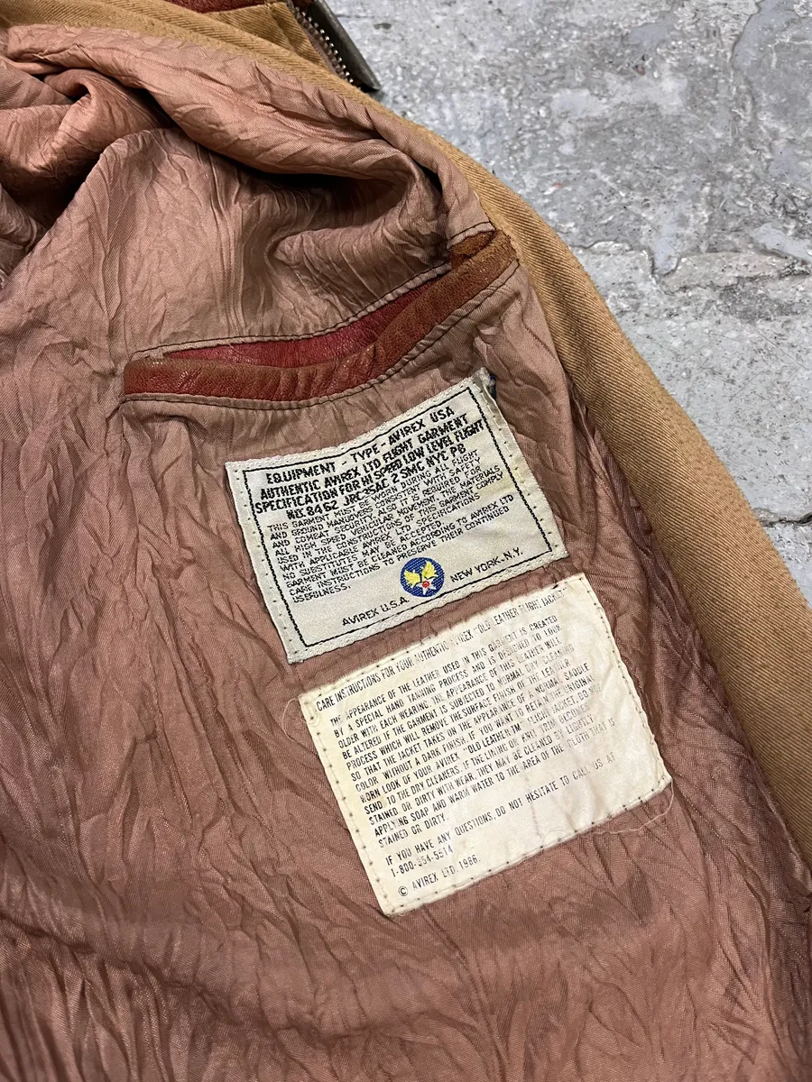1980s Avirex Red Leither Beige Metallic Varsity Bomber Jacket - Image 9