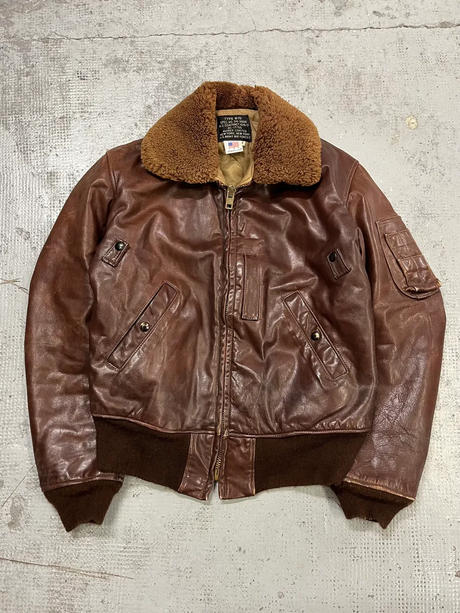 1980s Avirex Shearling Brown Leather Bomber Jacket - Image 3