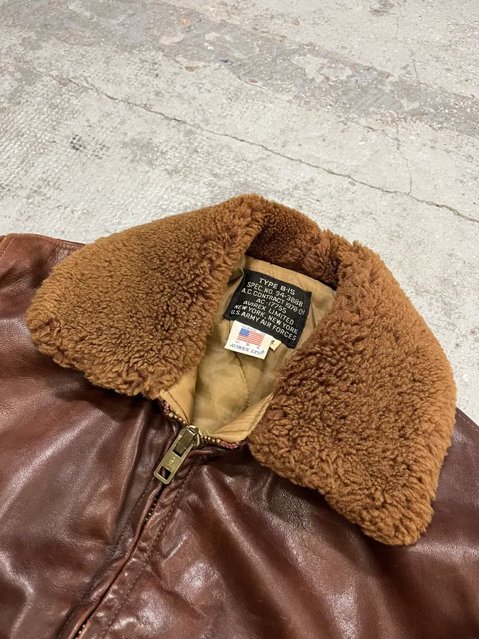 1980s Avirex Shearling Brown Leather Bomber Jacket - Image 5