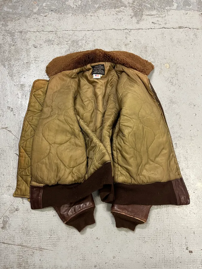 1980s Avirex Shearling Brown Leather Bomber Jacket - Image 8