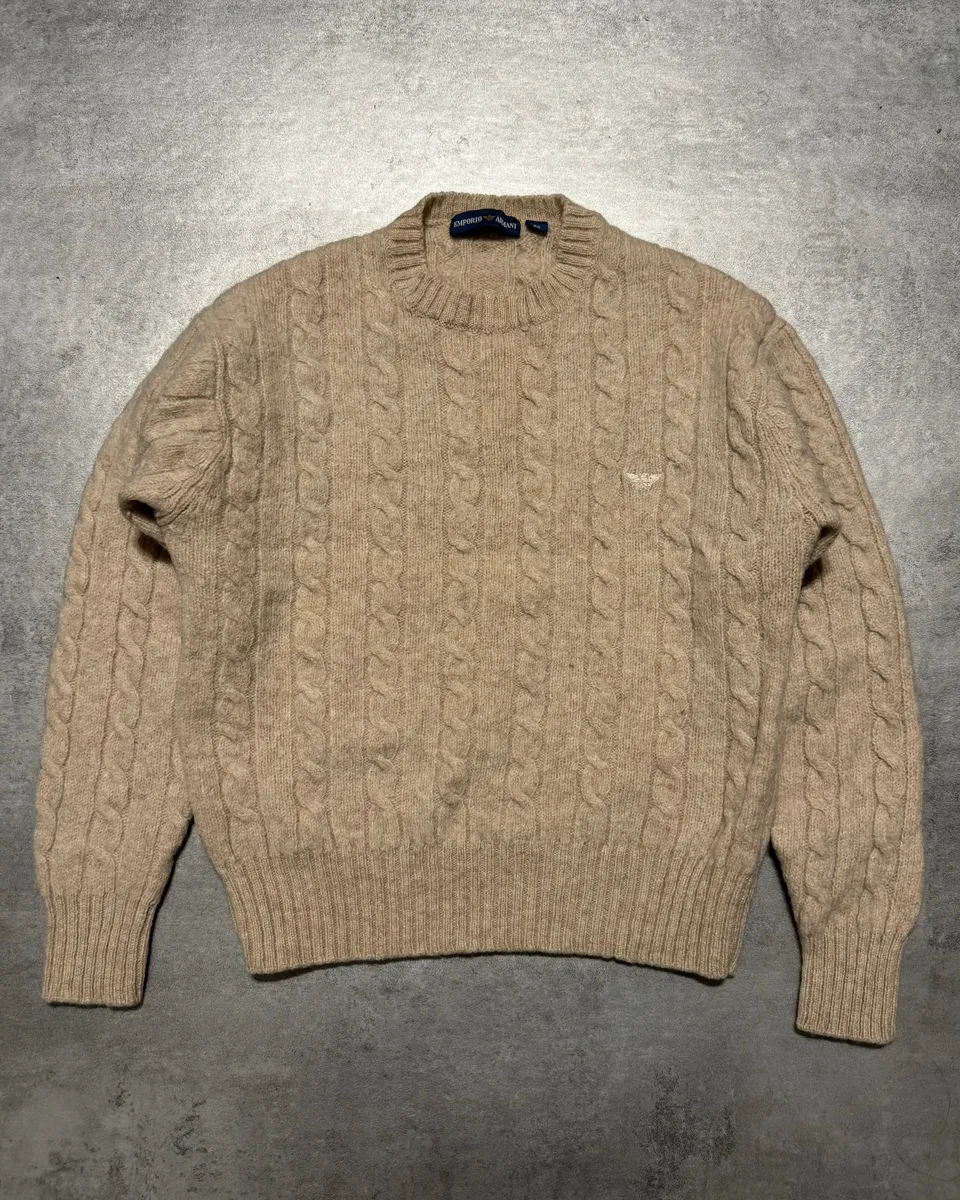 1980s Emporio Armani Beige Wool Structured Italian Sweater