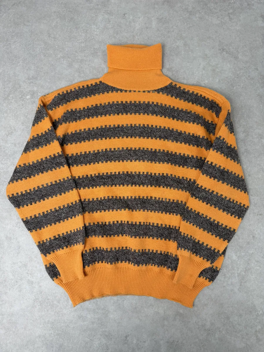 1980s Emporio Armani Orange & Grey Wool Turtleneck Sweater