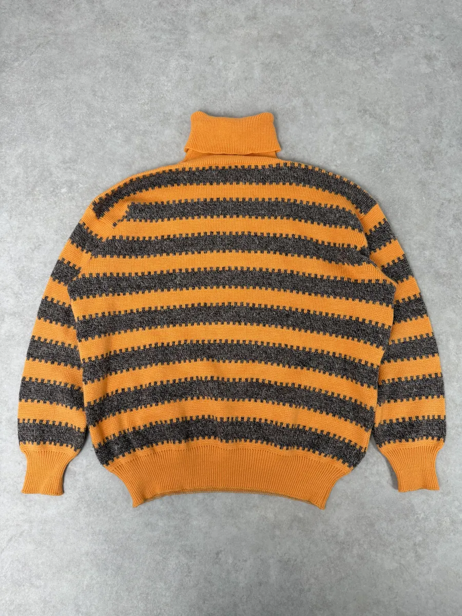 1980s Emporio Armani Orange & Grey Wool Turtleneck Sweater - Image 4