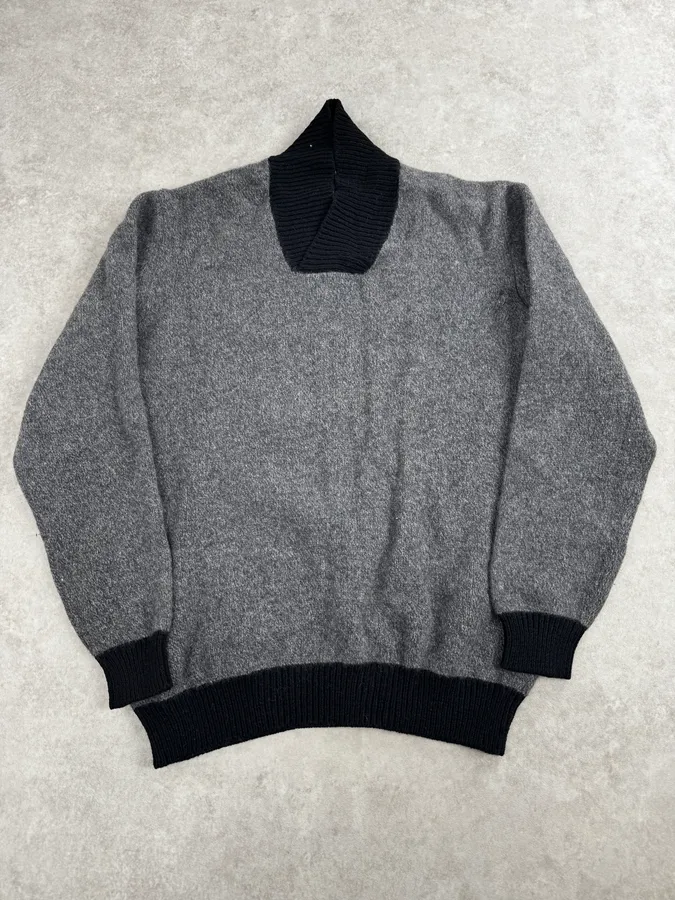 1980s Giorgio Armani Grey & Black Shawl Collar Sweater