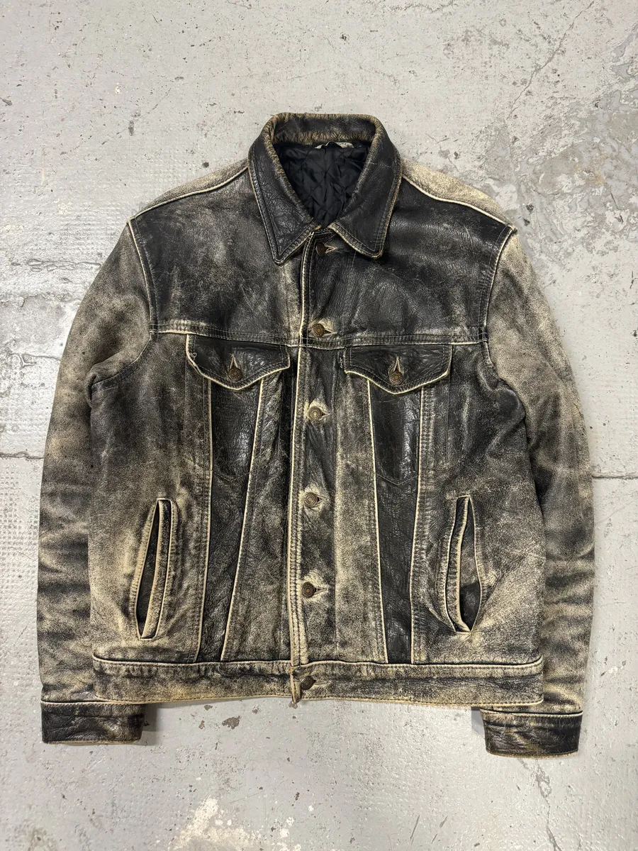 1980s Levi’s Eroded Grey Patina Leather Obscure Trucker Jacket
