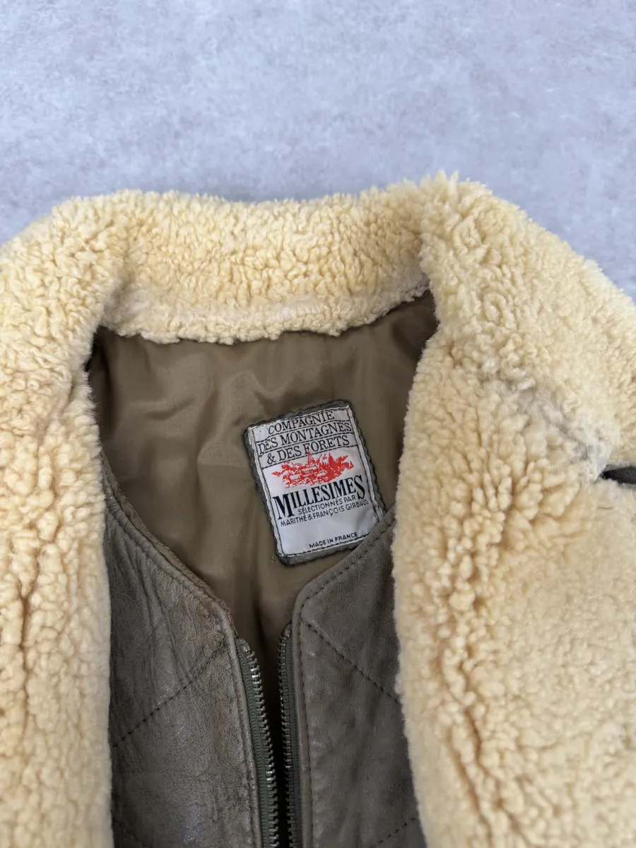 1980s Marithé + François Girbaud Grey Leather Shearling Bomber Jacket - Image 11