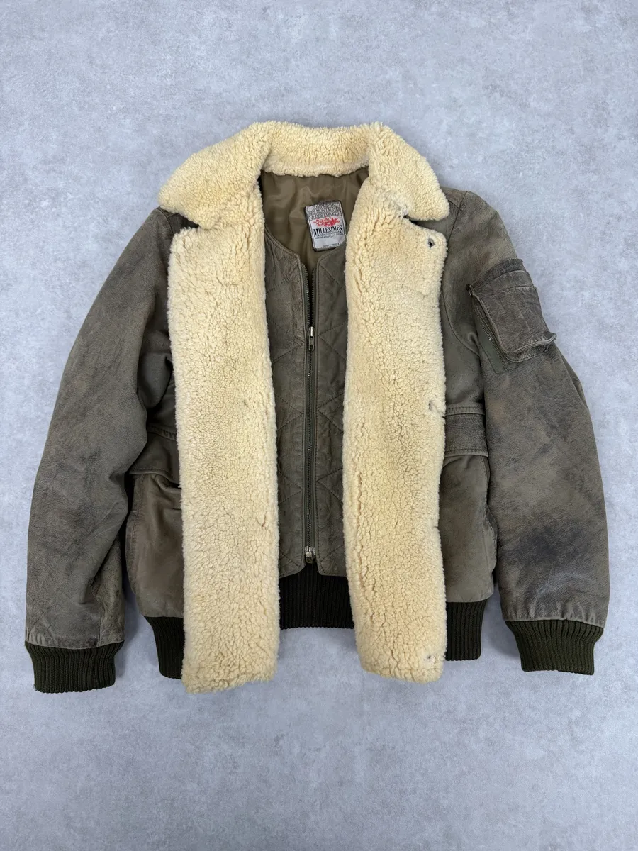 1980s Marithé + François Girbaud Grey Leather Shearling Bomber Jacket - Image 2
