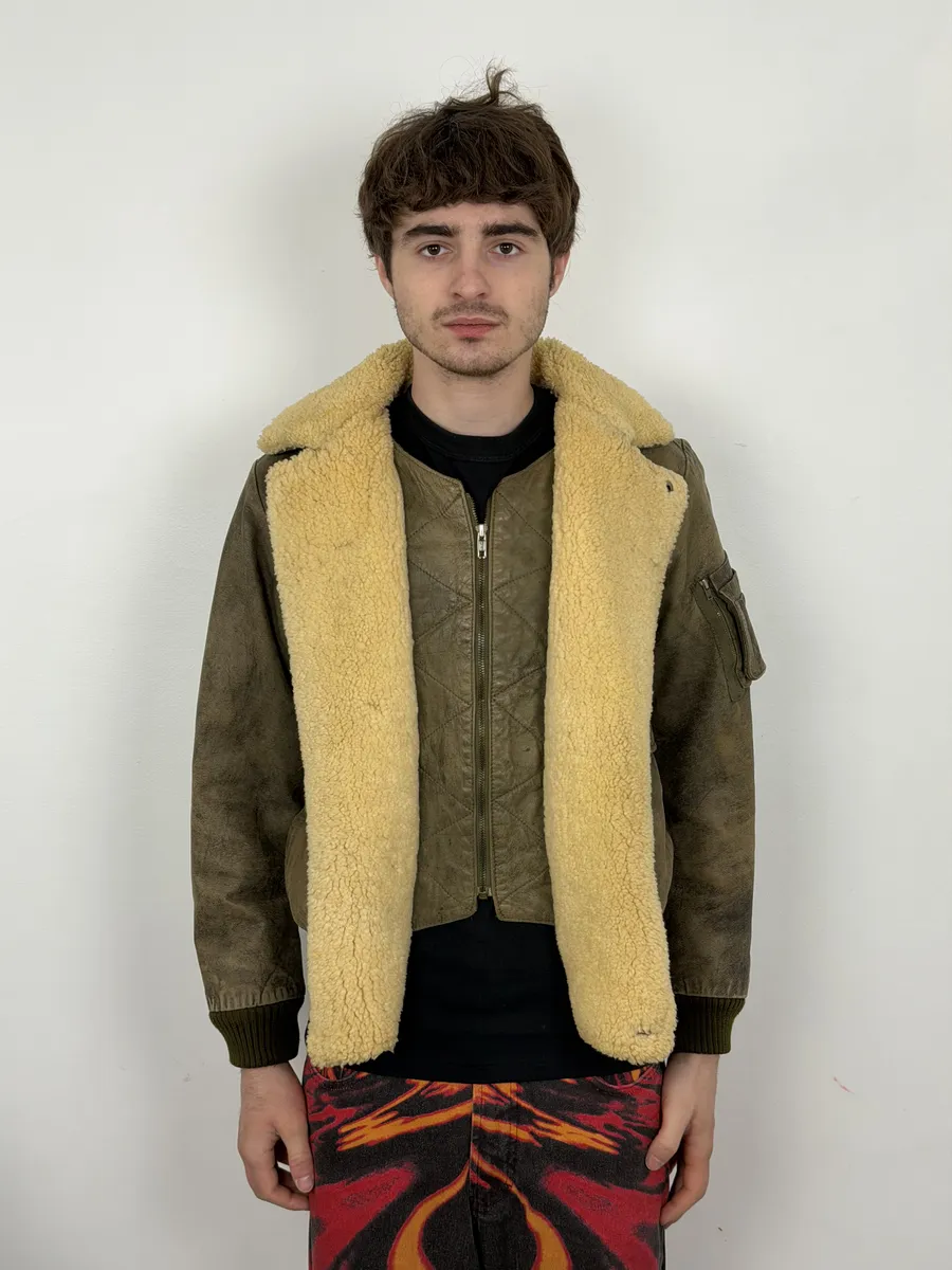 1980s Marithé + François Girbaud Grey Leather Shearling Bomber Jacket - Image 3