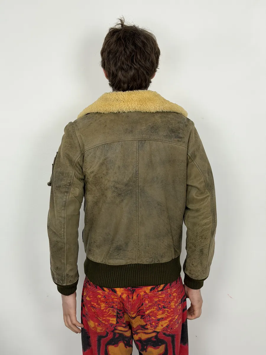 1980s Marithé + François Girbaud Grey Leather Shearling Bomber Jacket - Image 5