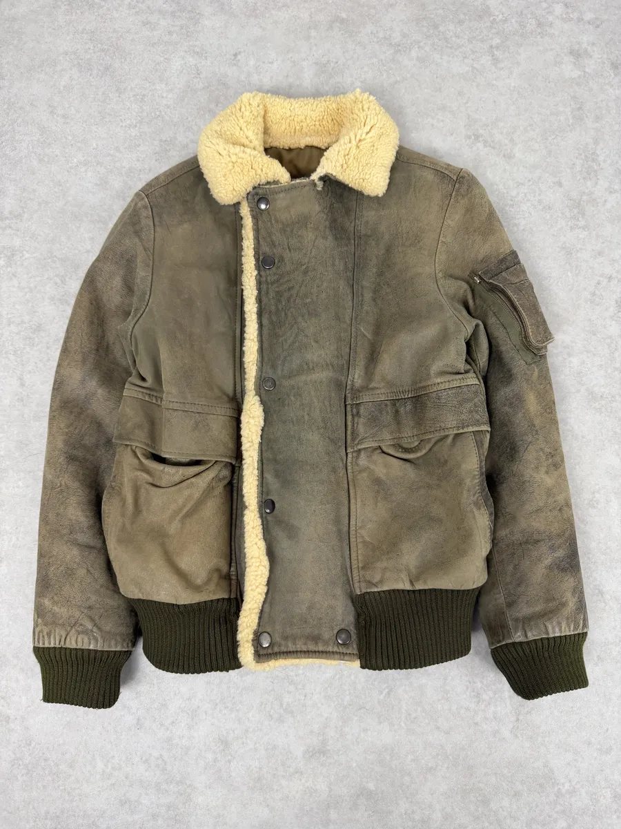 1980s Marithé + François Girbaud Grey Leather Shearling Bomber Jacket - Image 6