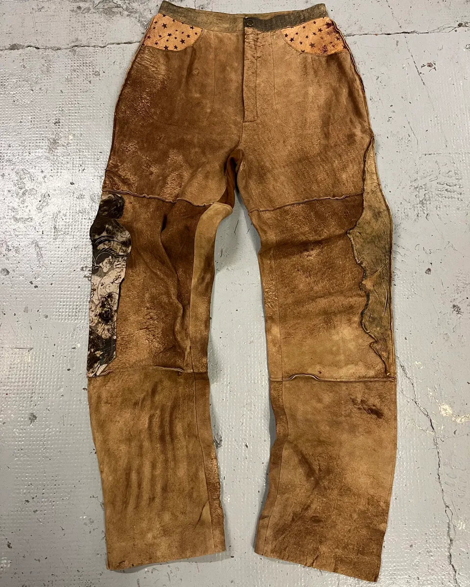 1980s Roberto Cavalli Brown Patchwork Leather Pants
