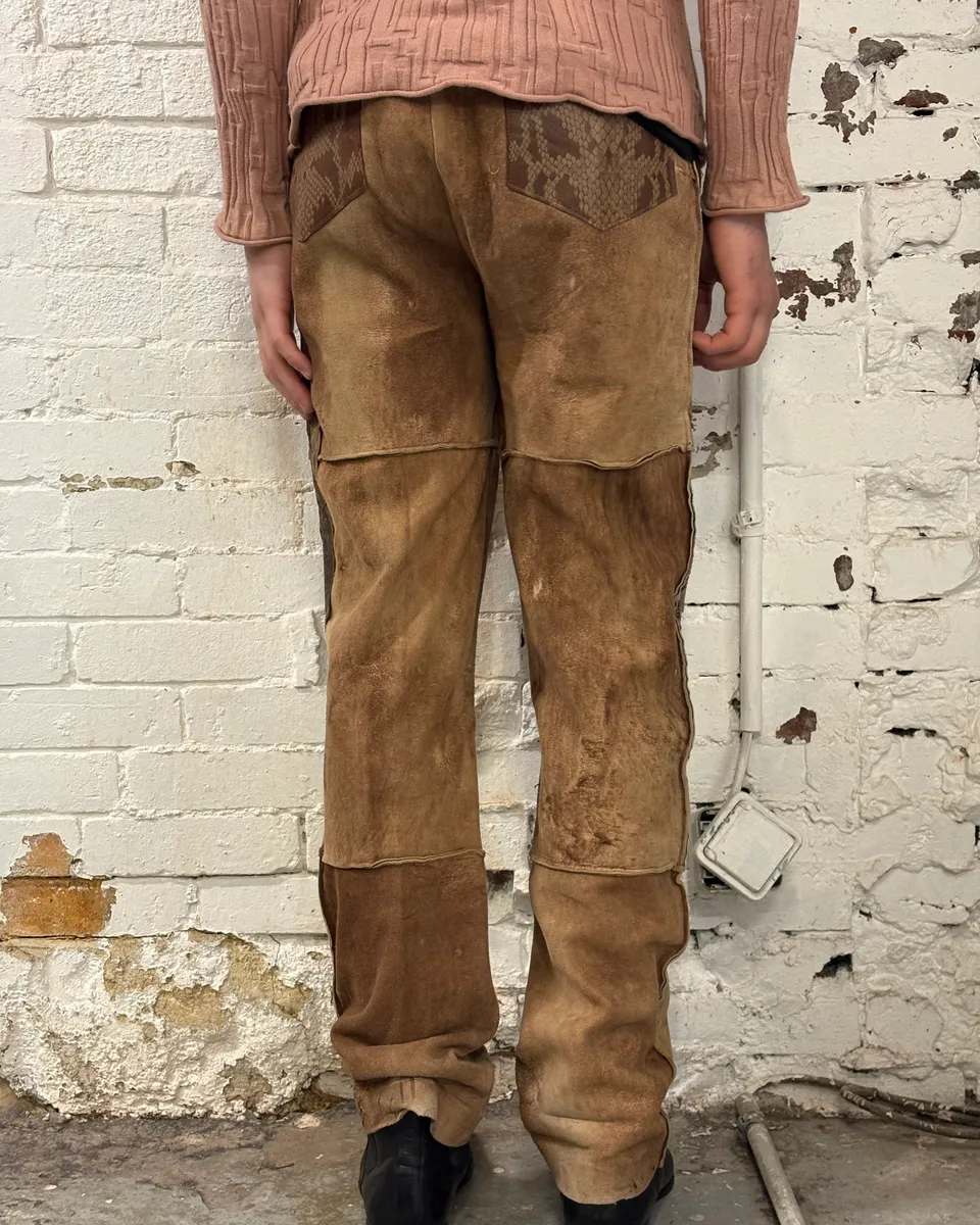 1980s Roberto Cavalli Brown Patchwork Leather Pants - Image 4