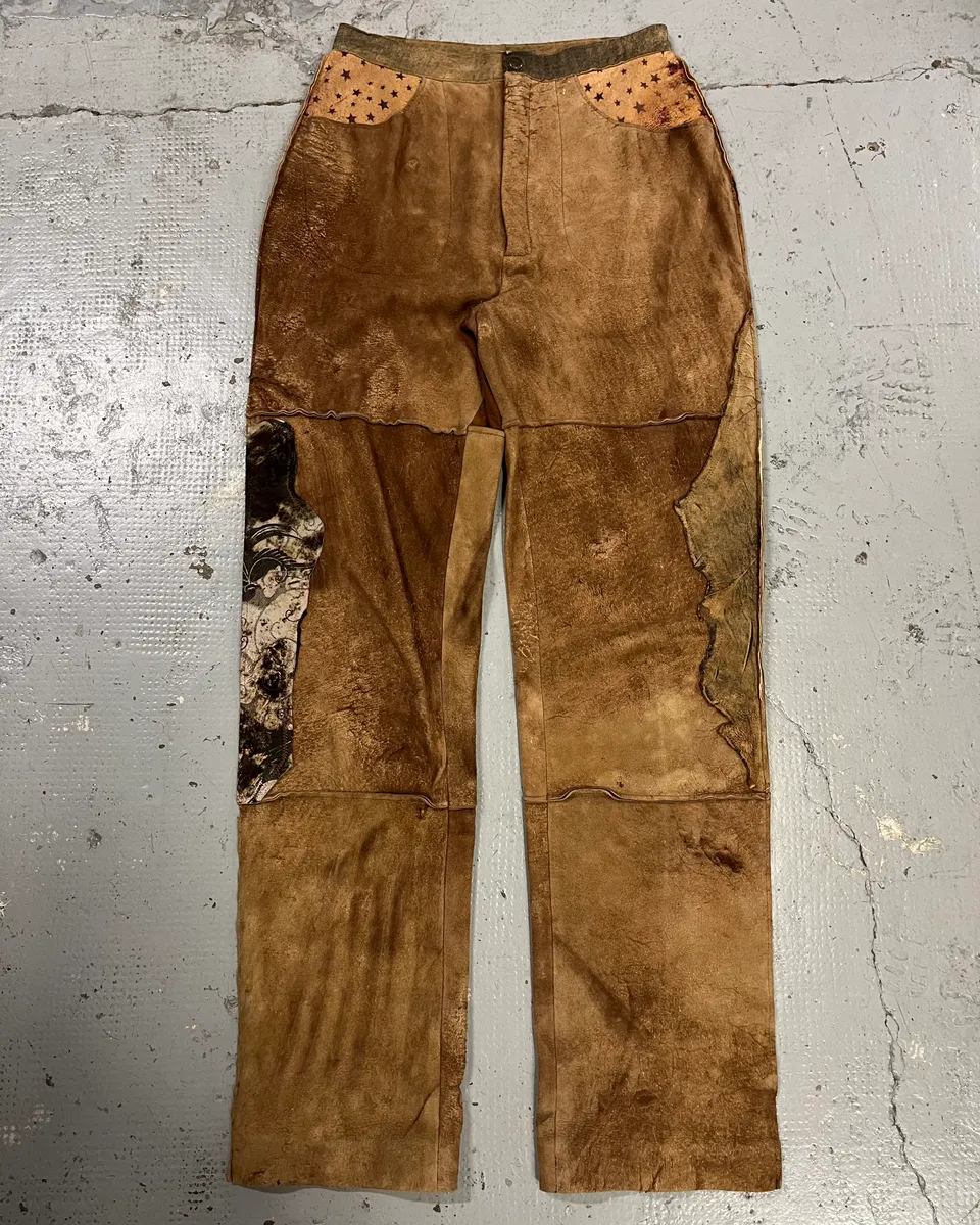 1980s Roberto Cavalli Brown Patchwork Leather Pants - Image 5