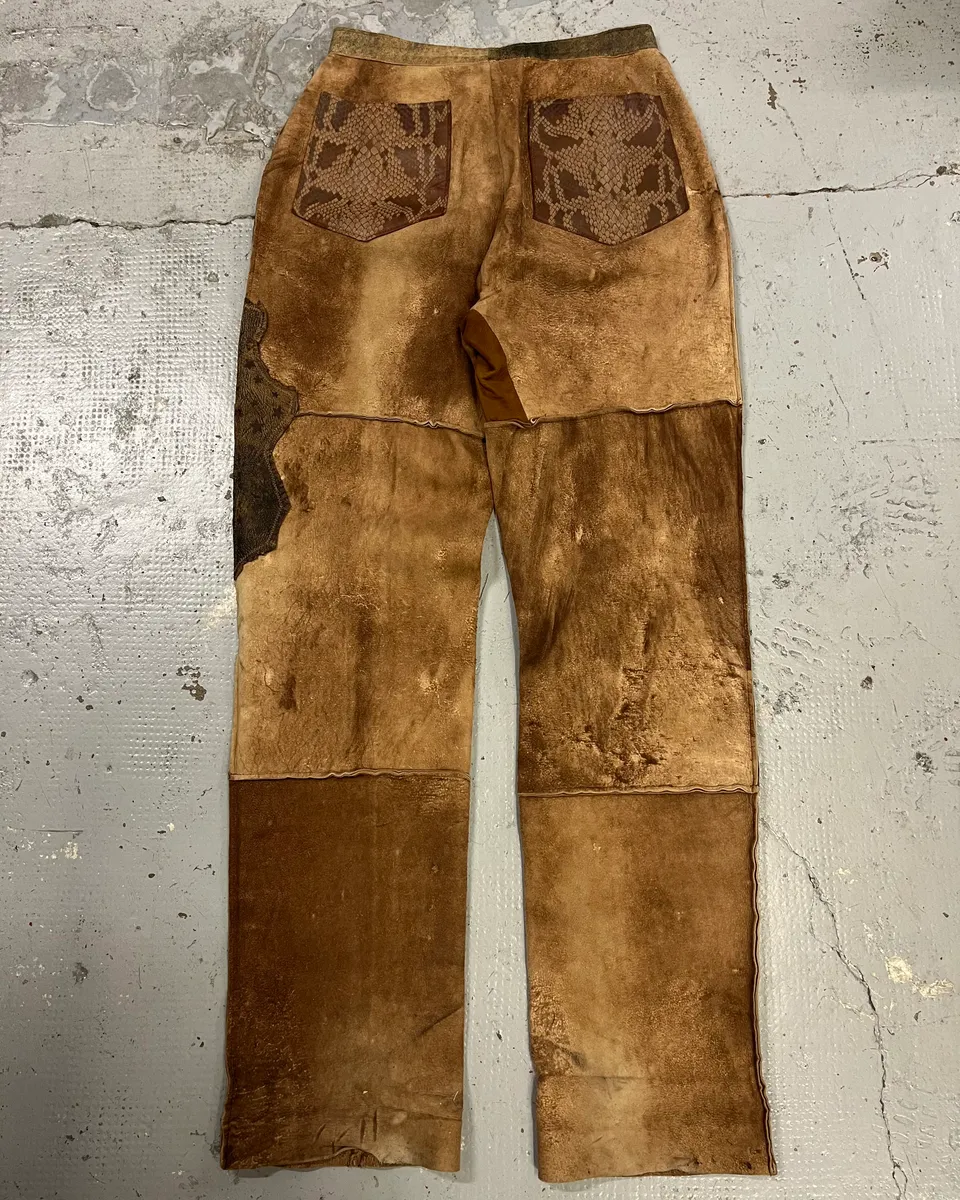 1980s Roberto Cavalli Brown Patchwork Leather Pants - Image 9