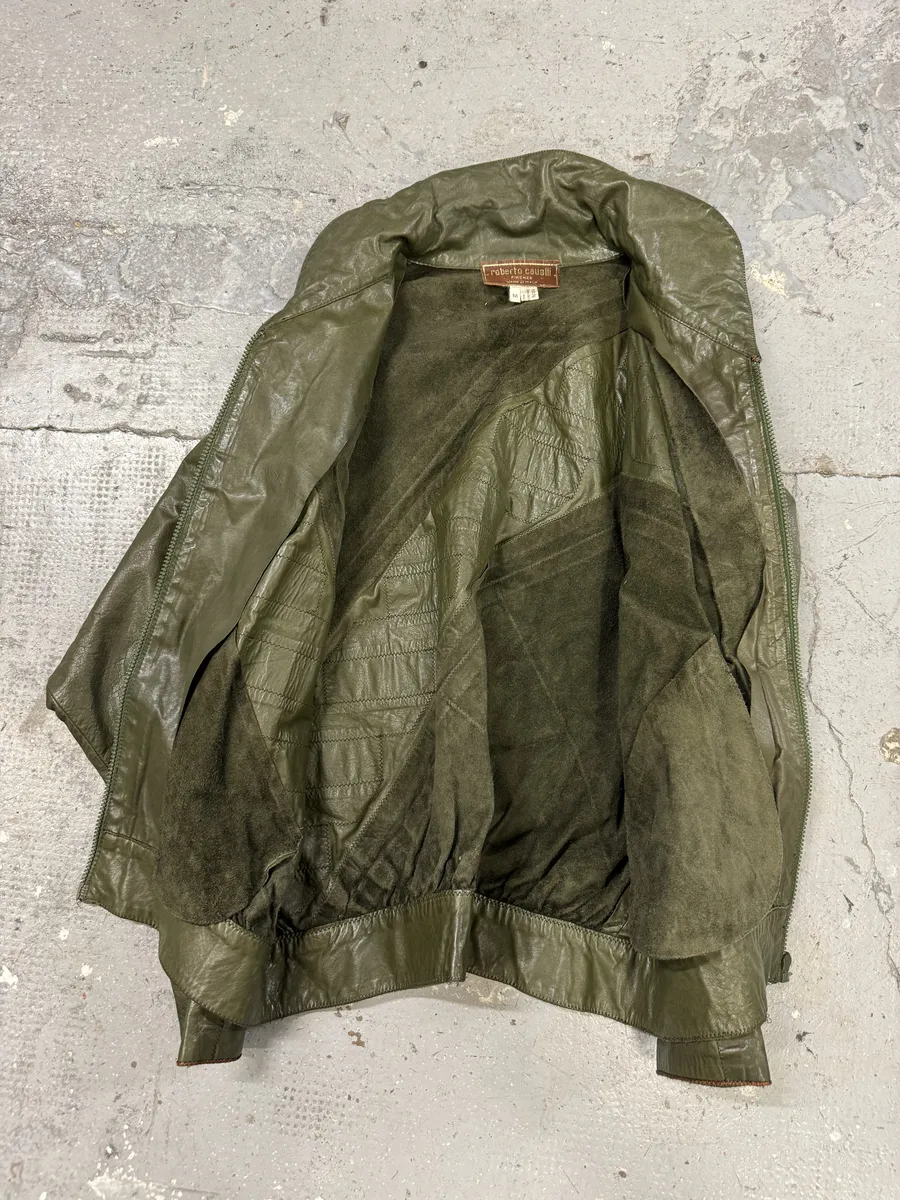 1980s Roberto Cavalli Hybrid Python Khaki Leather Jacket - Image 7