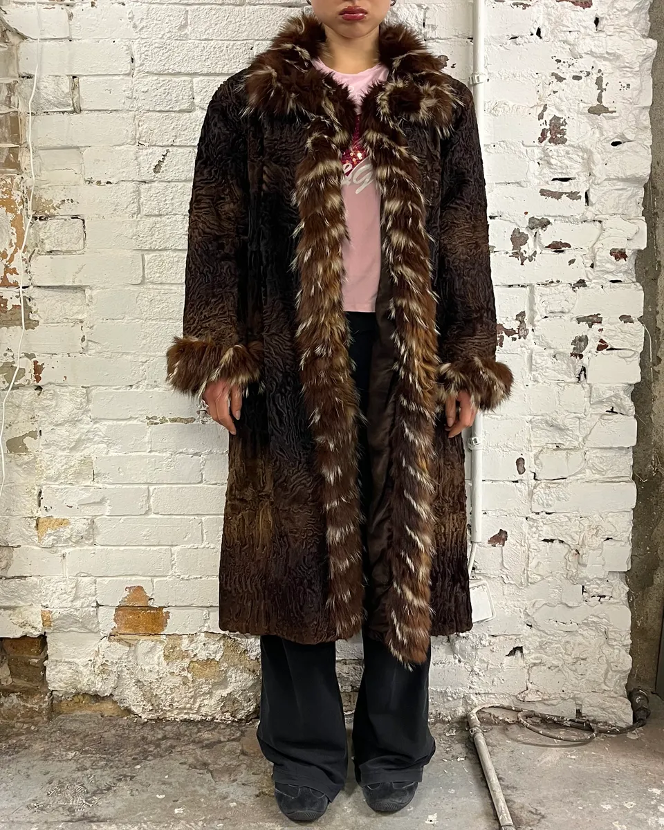 1980s Yves Saint Laurent Astrakhan Fur Relief Coat - Image 2