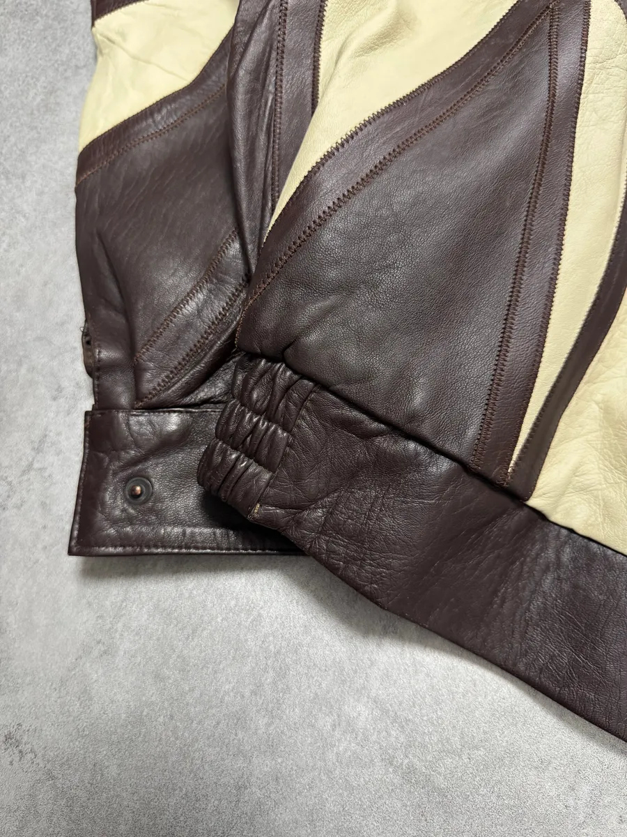 1980s Yves Saint Laurent Losange Beige Brown Leather Jacket - Image 4
