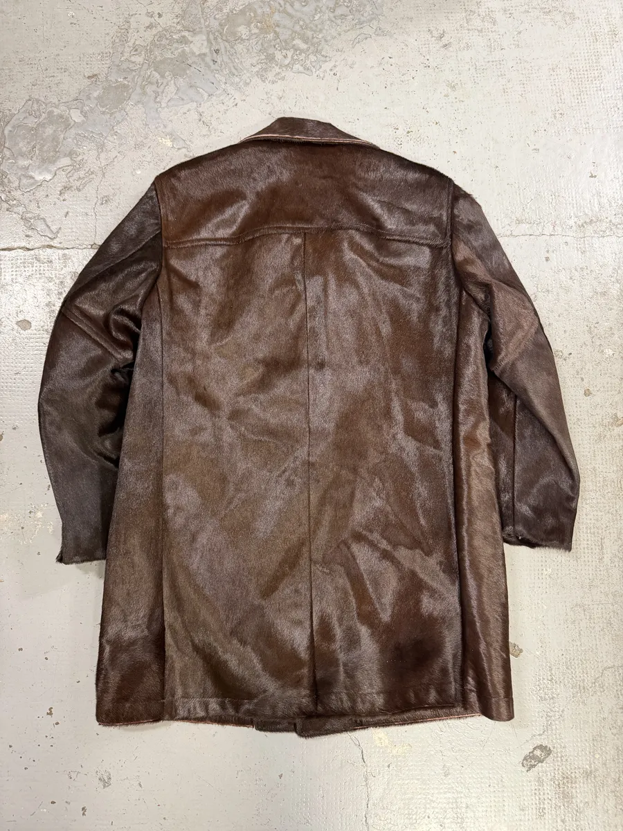 1990s Archive Brown Pony Hair Leather Long Coat - Image 2