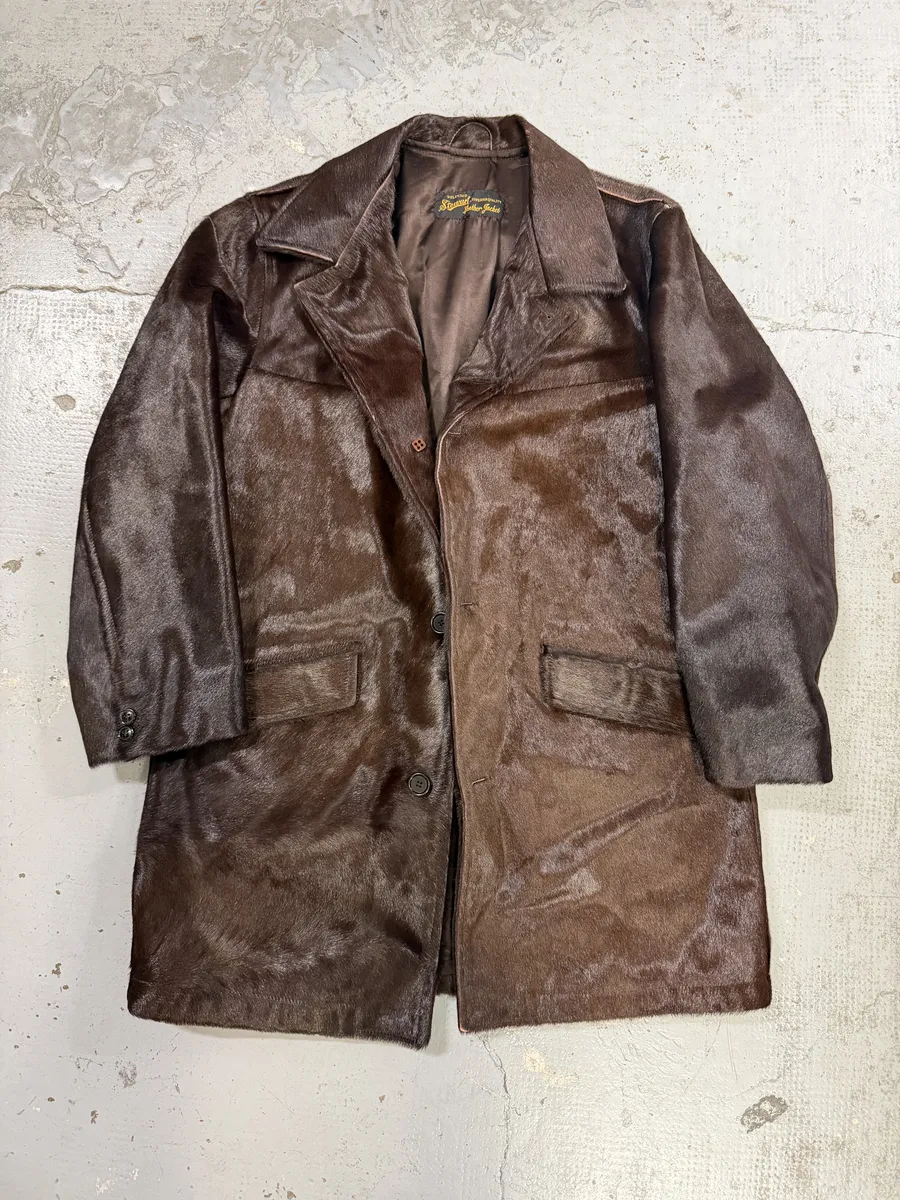 1990s Archive Brown Pony Hair Leather Long Coat - Image 5
