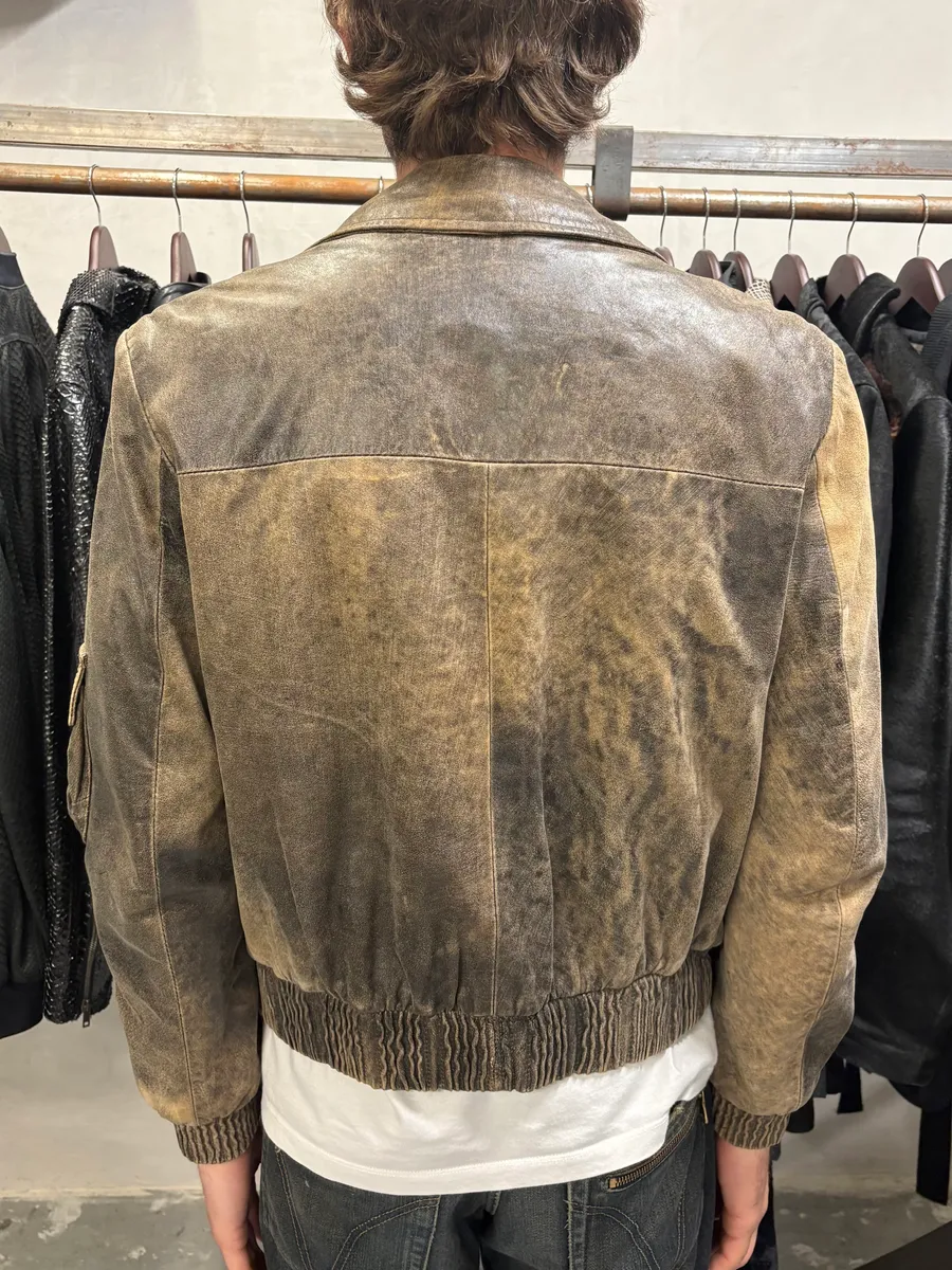 1990s Archive Italian Eroded Bondage Cargo Leather Jacket - Image 3