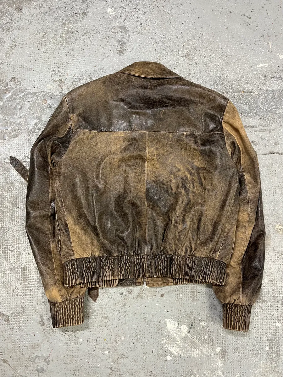 1990s Archive Italian Eroded Bondage Cargo Leather Jacket - Image 8