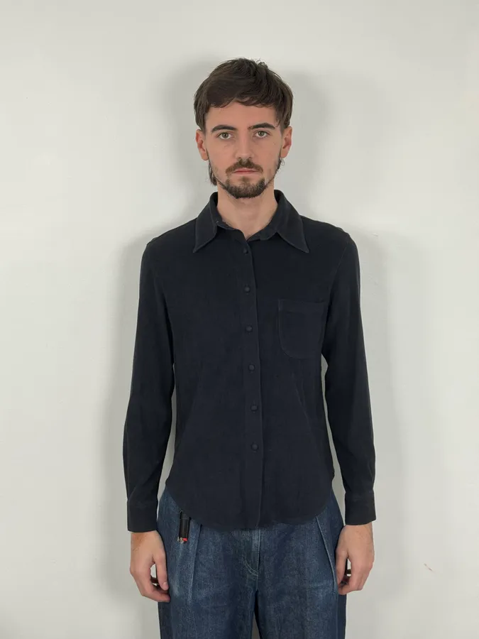 1990s Armani Alcantara Navy Dark Shirt - Image 2