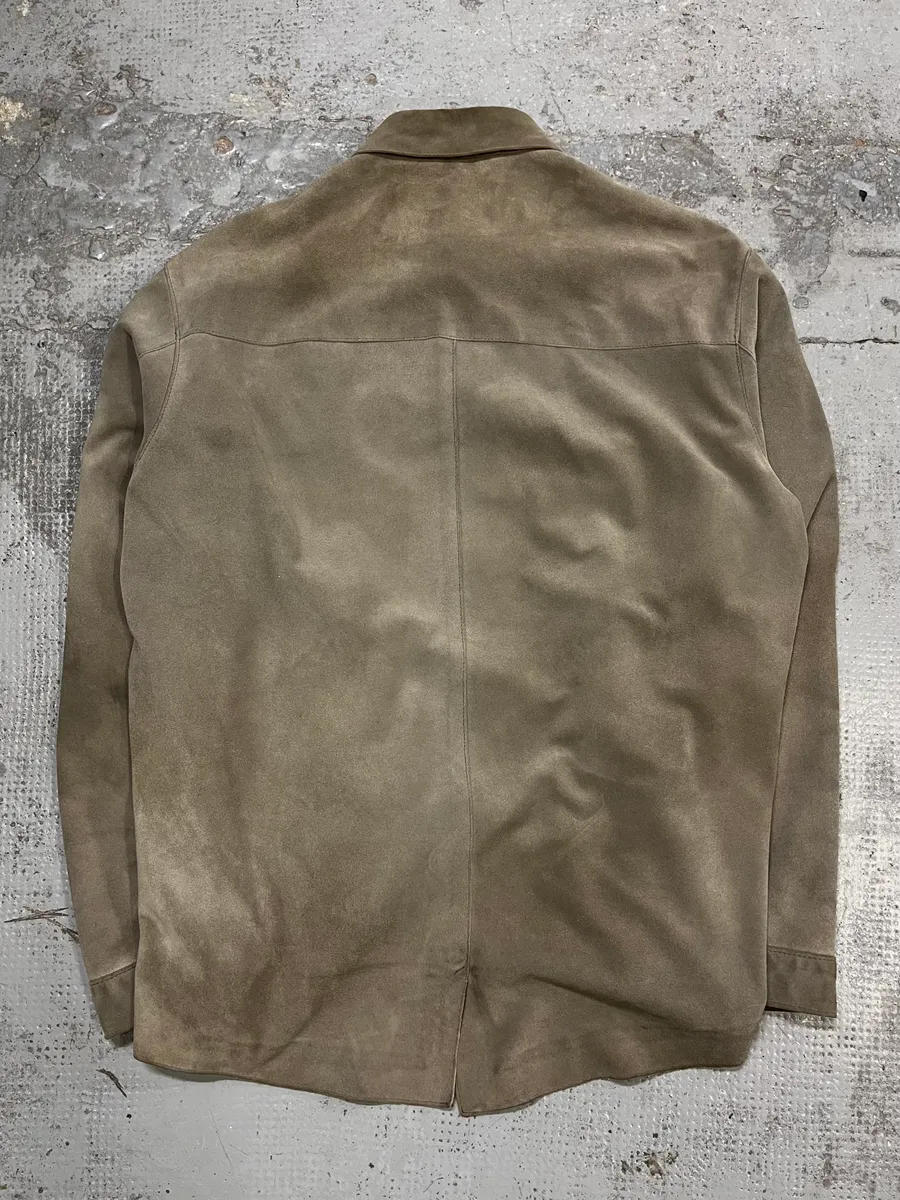 1990s Armani Beige Suede Leather Shirt - Image 7