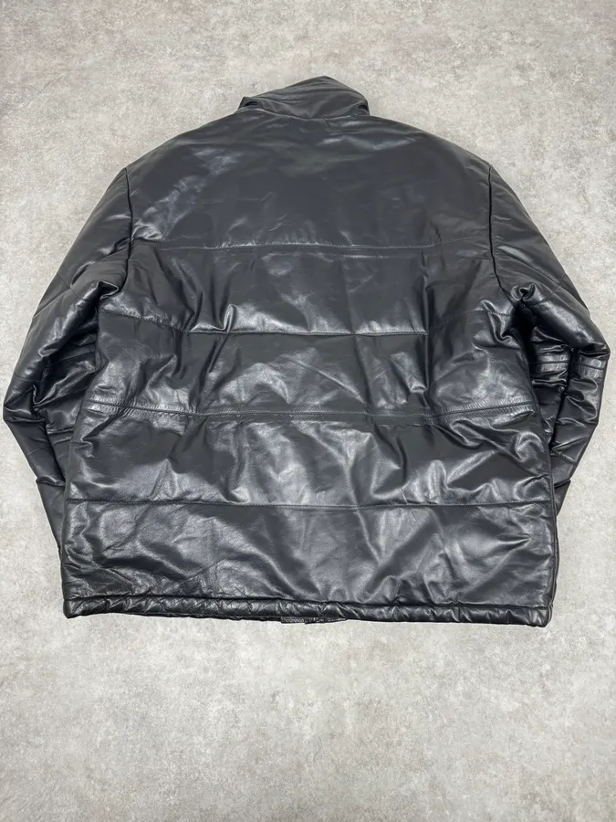 1990s Armani Black Leather Puffer Jacket - Image 4