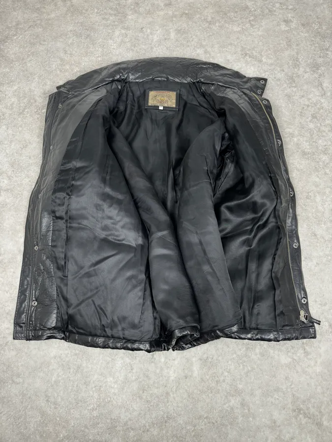 1990s Armani Black Leather Puffer Jacket - Image 8