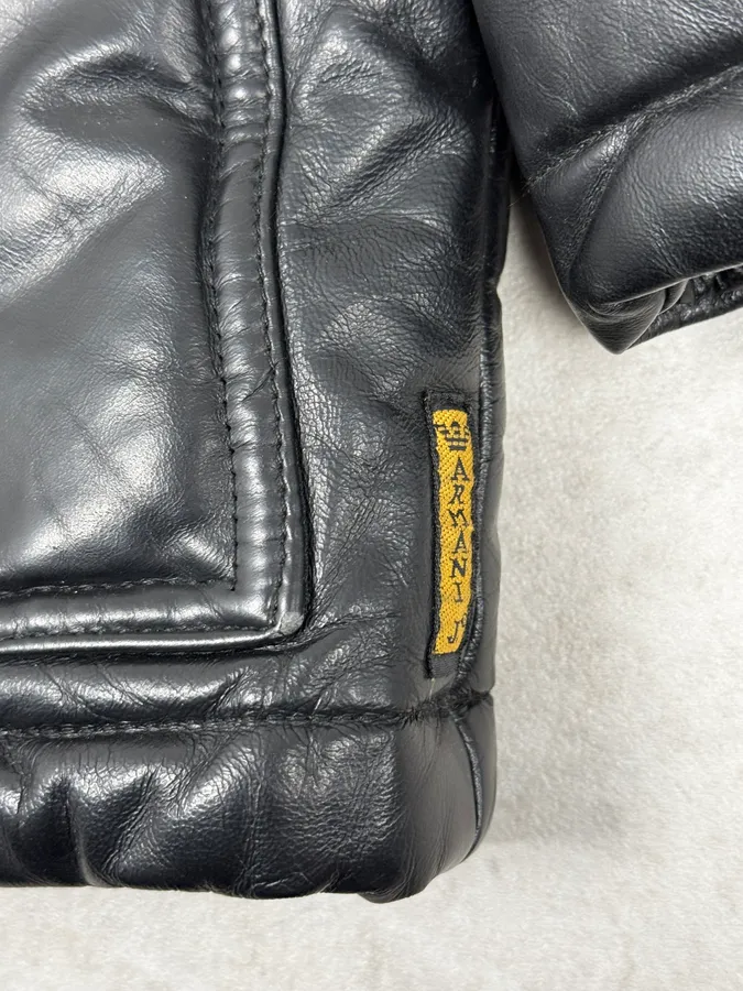 1990s Armani Black Leather Puffer Jacket - Image 9
