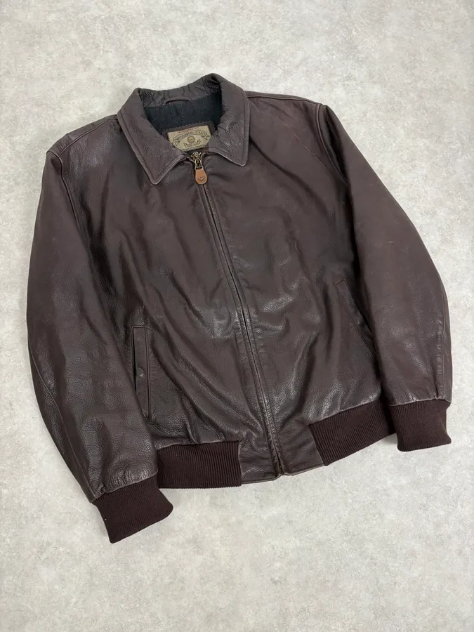 1990s Armani Brown Leather Bomber Jacket - Image 4