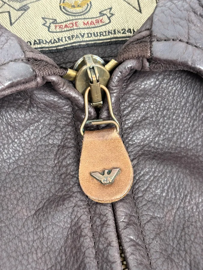 1990s Armani Brown Leather Bomber Jacket - Image 9