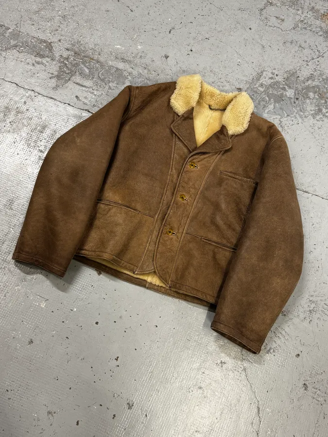 1990s Armani Brown Shearling Aviator Bomber Jacket - Image 5
