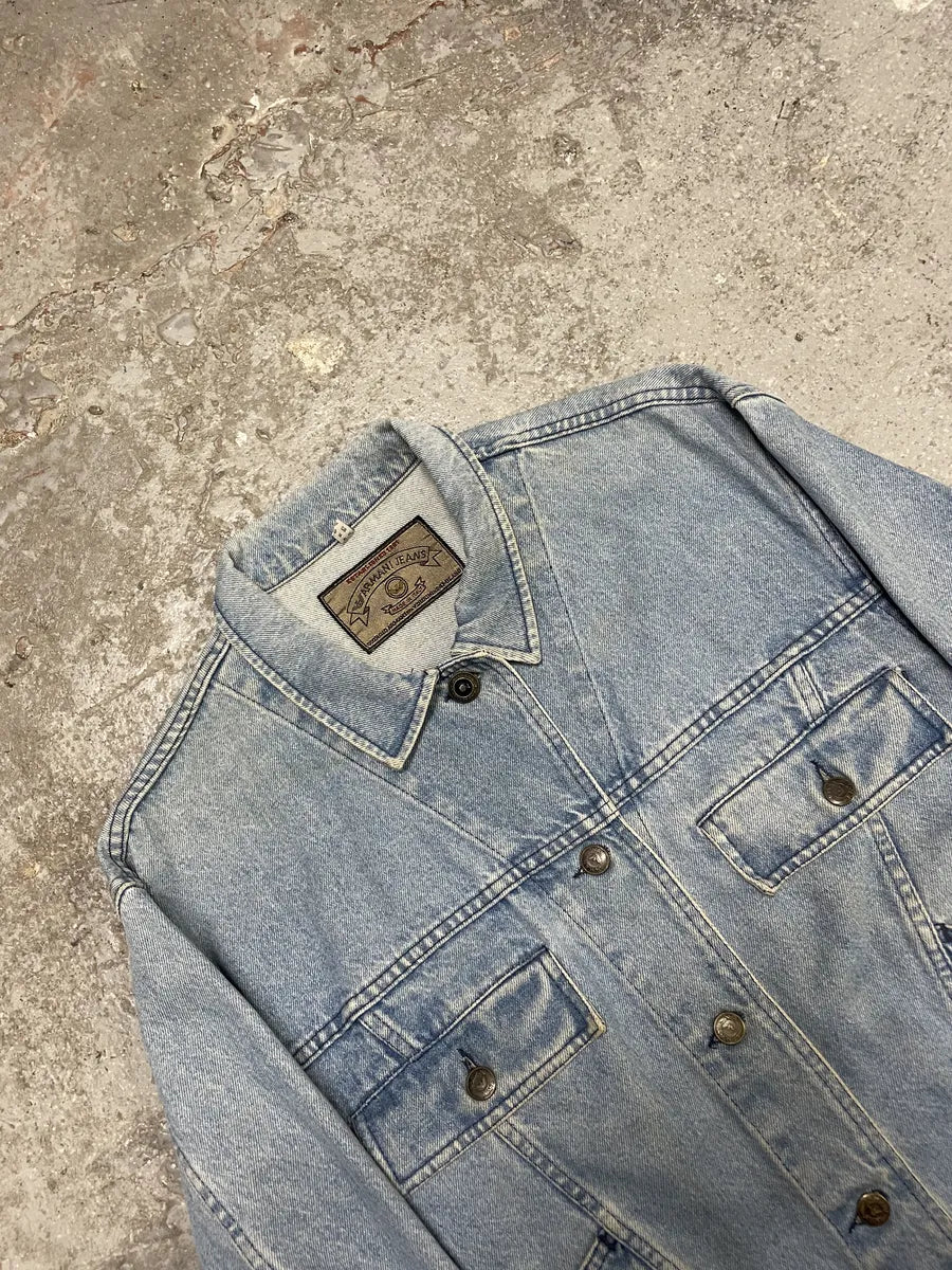 1990s Armani Cropped Blue Cozy Denim Jacket - Image 7