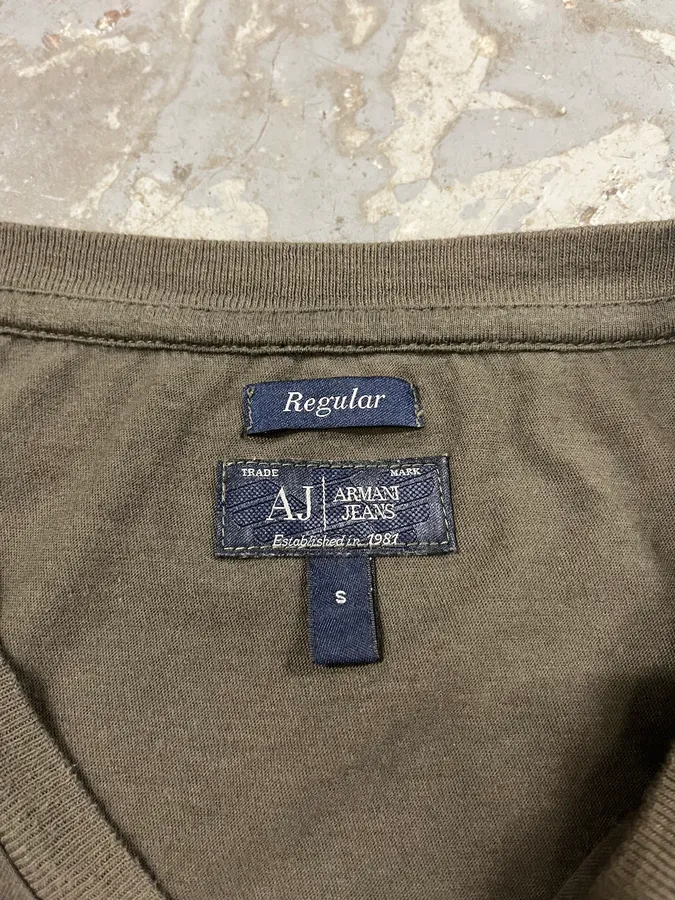 1990s Armani Dark Kaki V Neck Obscure Longsleeves - Image 9