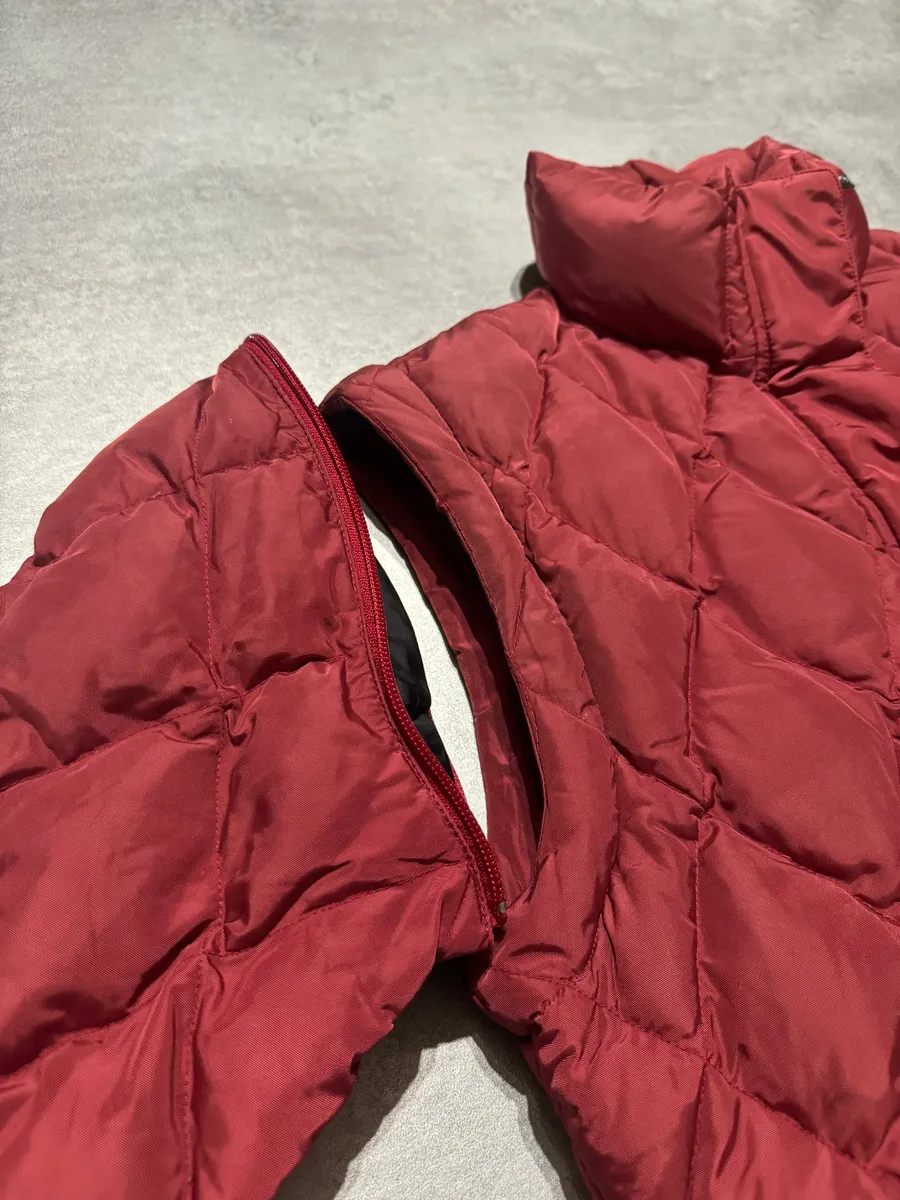 1990s Armani Detachable Arms Light Red Puffer Jacket - Image 2
