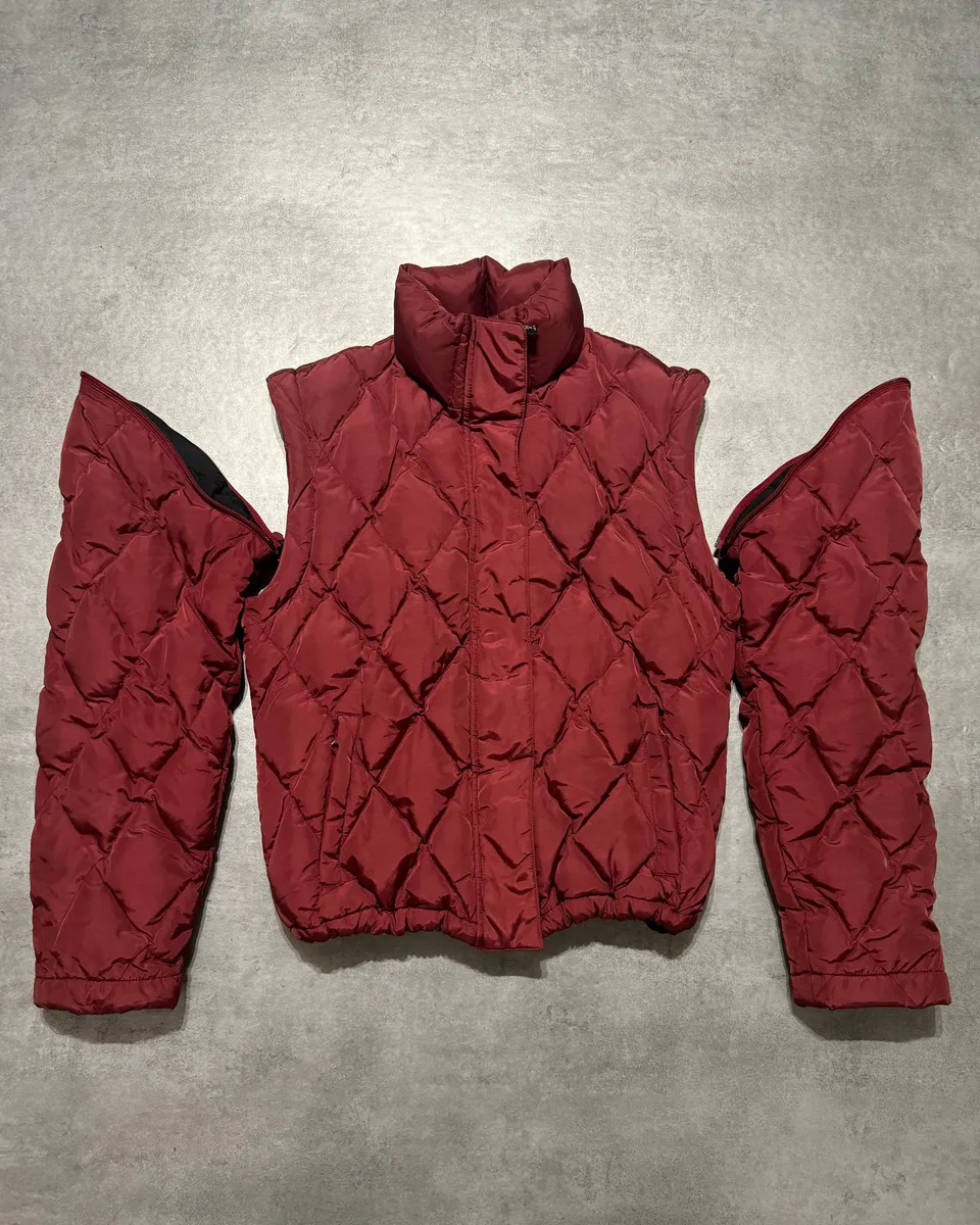 1990s Armani Detachable Arms Light Red Puffer Jacket - Image 3
