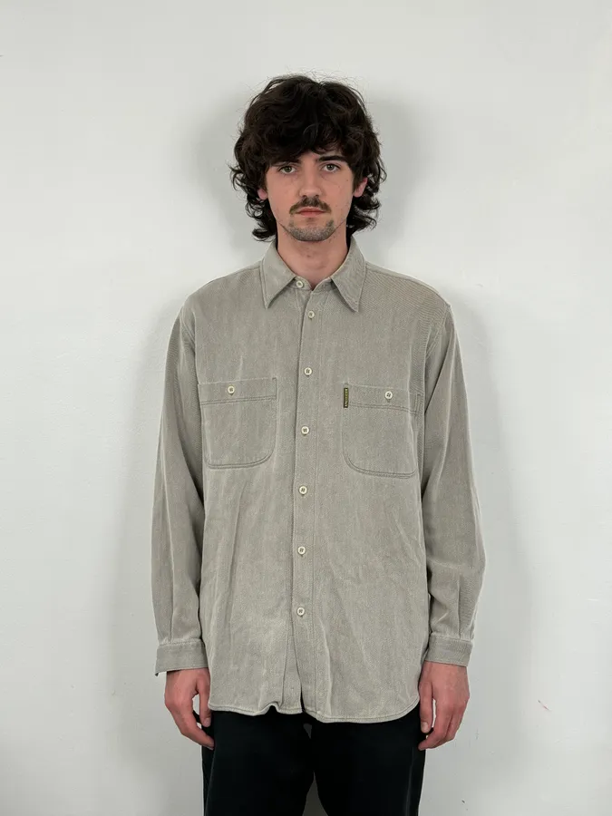 1990s Armani Khaki Grey Shirt - Image 2