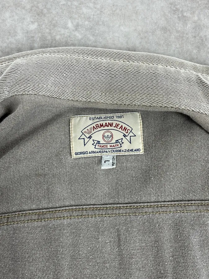 1990s Armani Khaki Grey Shirt - Image 9