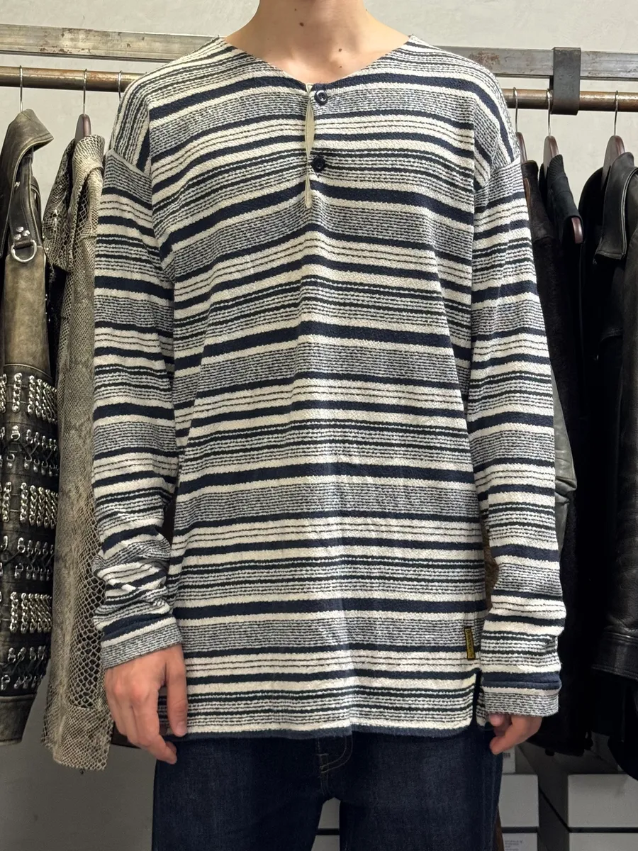 1990s Armani Navy & White Striped Shirt - Image 2