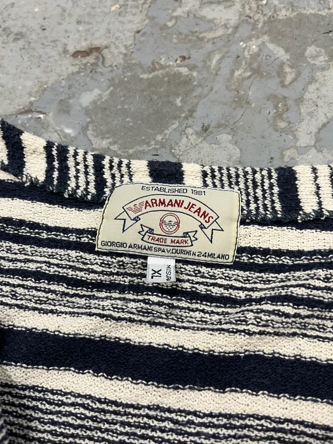1990s Armani Navy & White Striped Shirt - Image 9