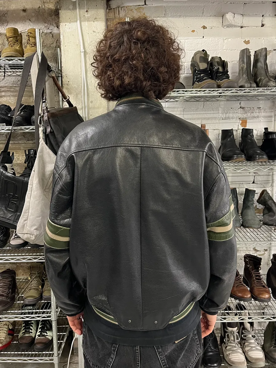 1990s Avirex Black Leather Bomber Jacket - Image 3
