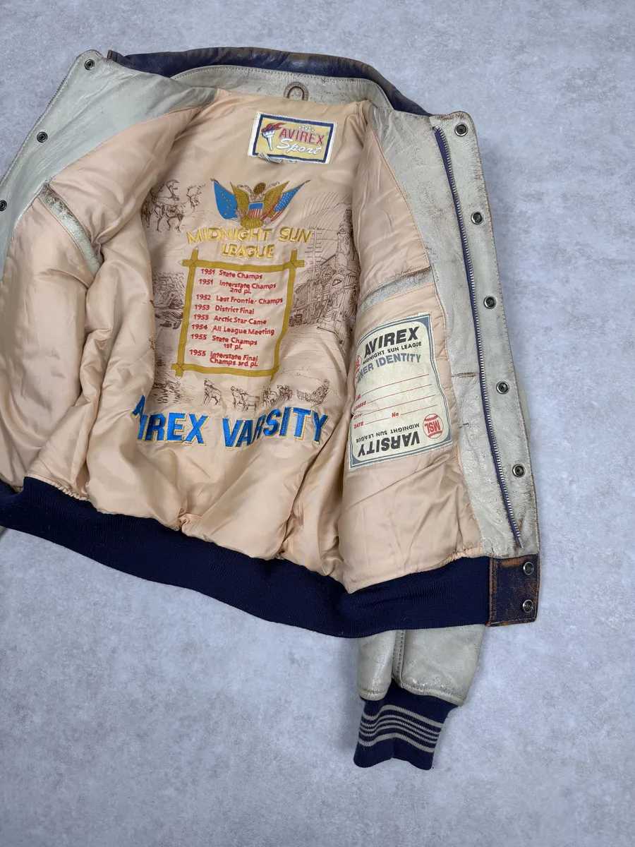 1990s Avirex Brown & White Leather Pilot Varsity Bomber Jacket - Image 7