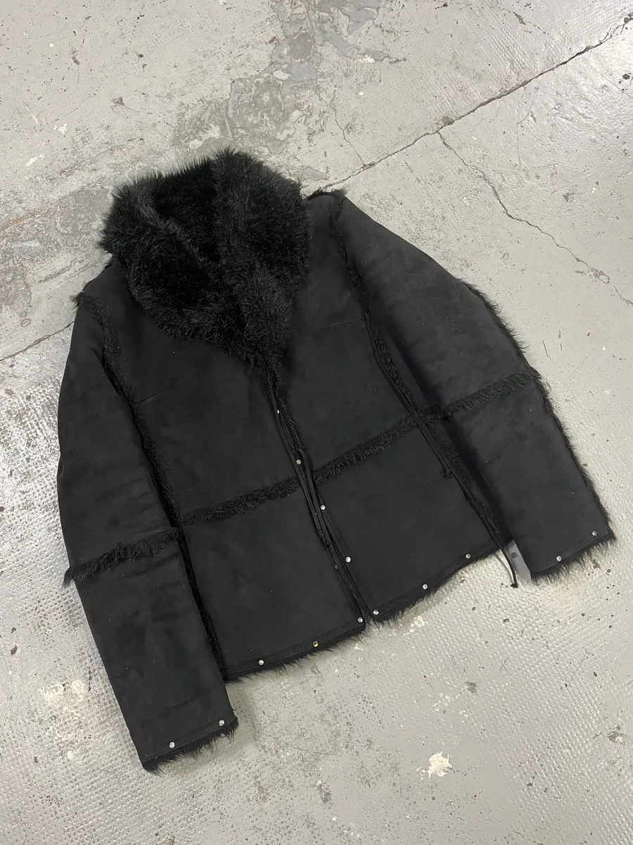 1990s Balmain Black Faux Fur Shearling Effect Jacket - Image 4
