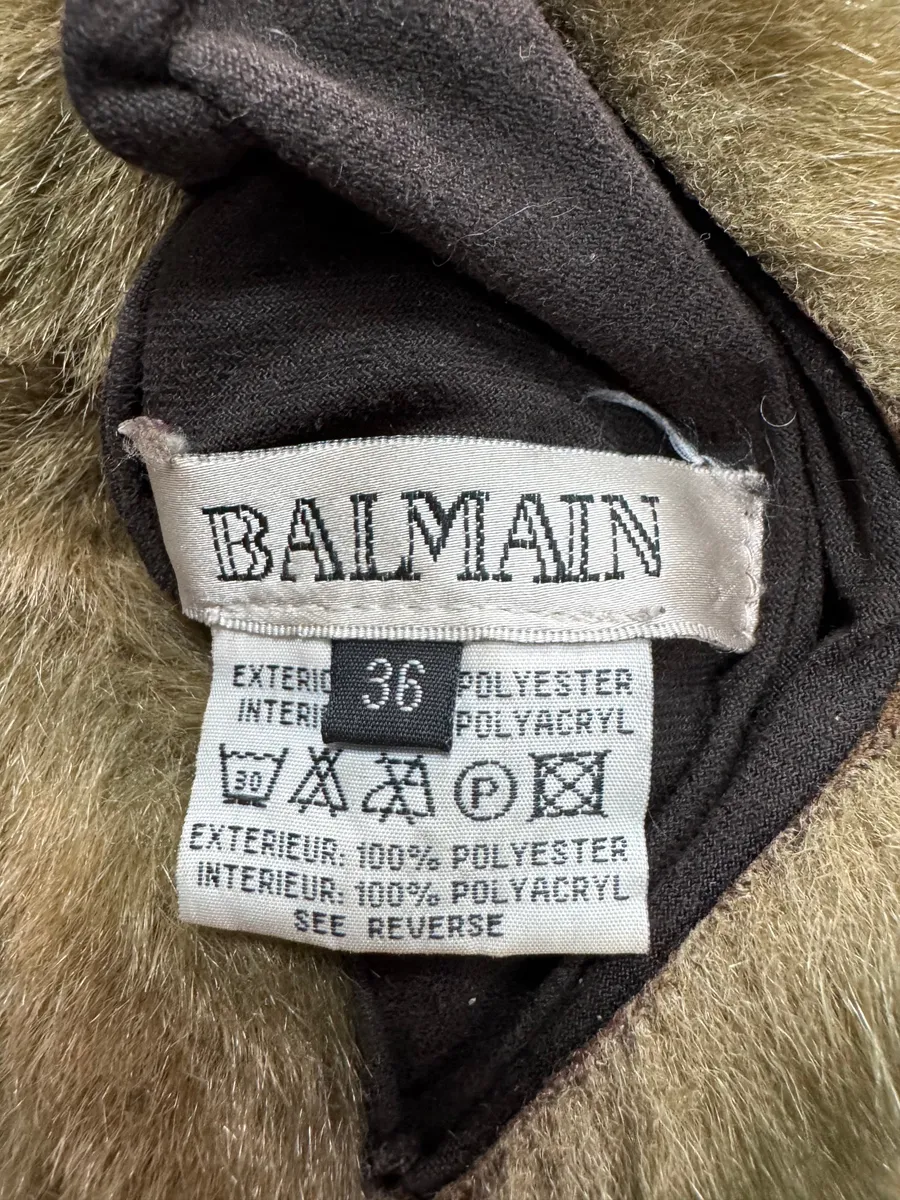1990s Balmain Faux Fur Brown Reversible Jacket - Image 7