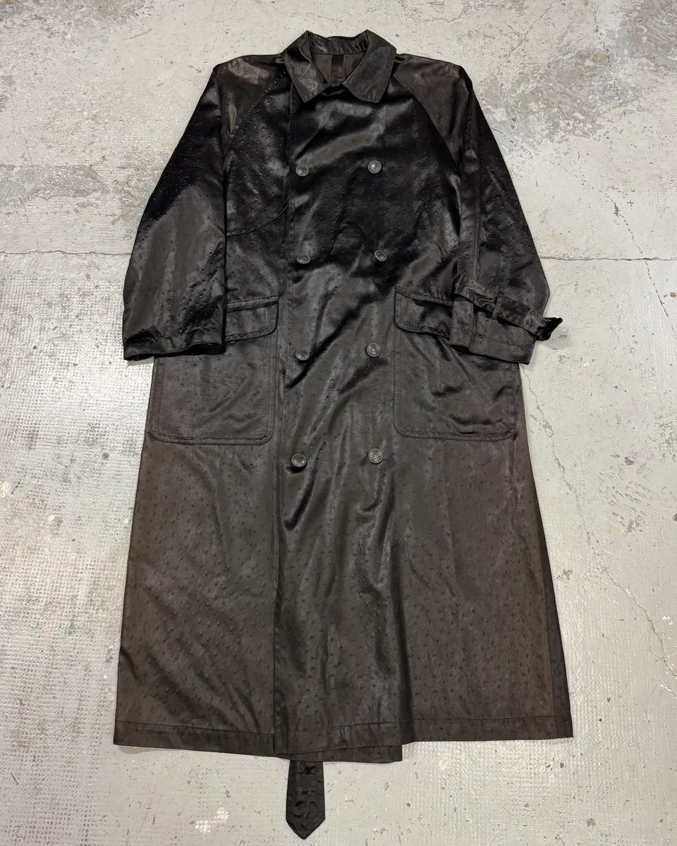 1990s Balmain Ostrich Effect Black Trench Coat