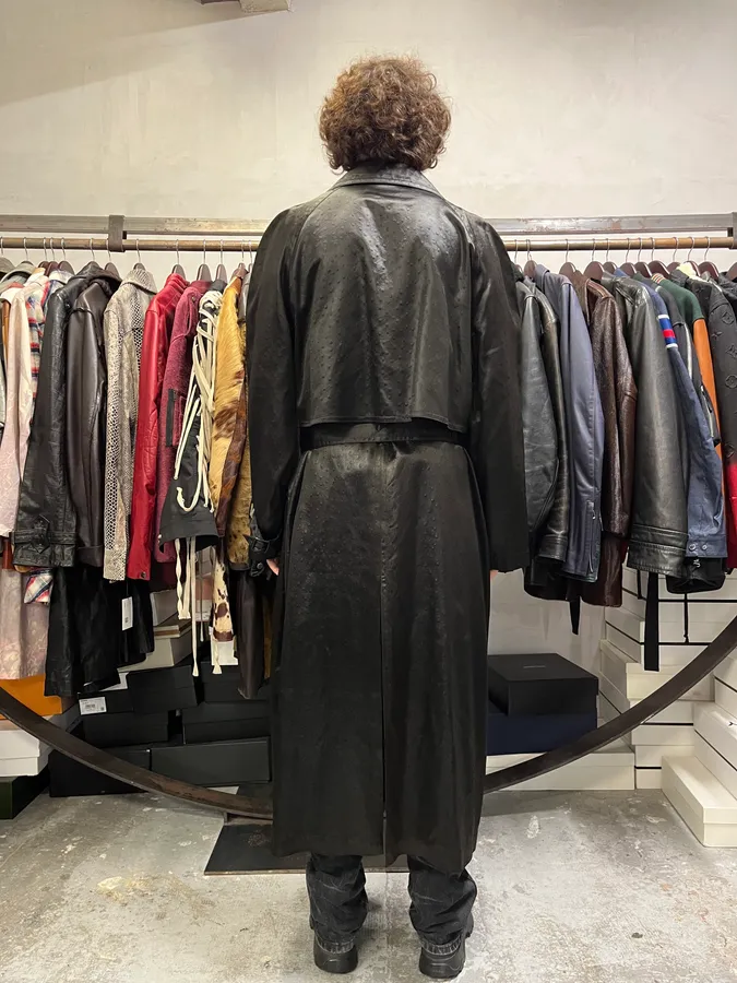 1990s Balmain Ostrich Effect Black Trench Coat - Image 3
