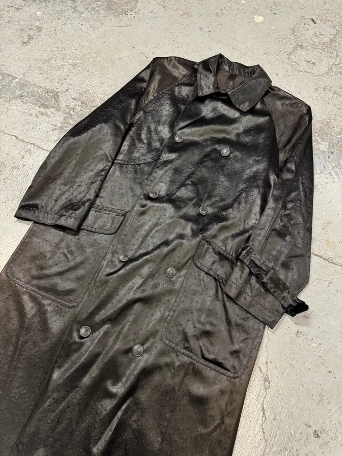 1990s Balmain Ostrich Effect Black Trench Coat - Image 4